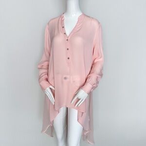 Marciano | Blouse Shirt Pink Asymmetric High Low Sheer Long Light Tunic Button S